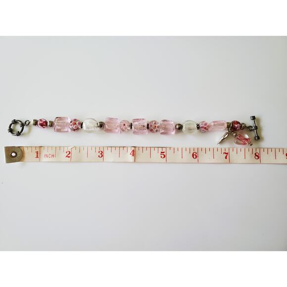 Pink Breast Cancer Awareness Glass Beaded Bracelet - Picture 6 of 6